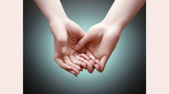 Женские руки, излучающие мягкое многоцветное свечение в медитативной позе, показывая, как увидеть ауру.