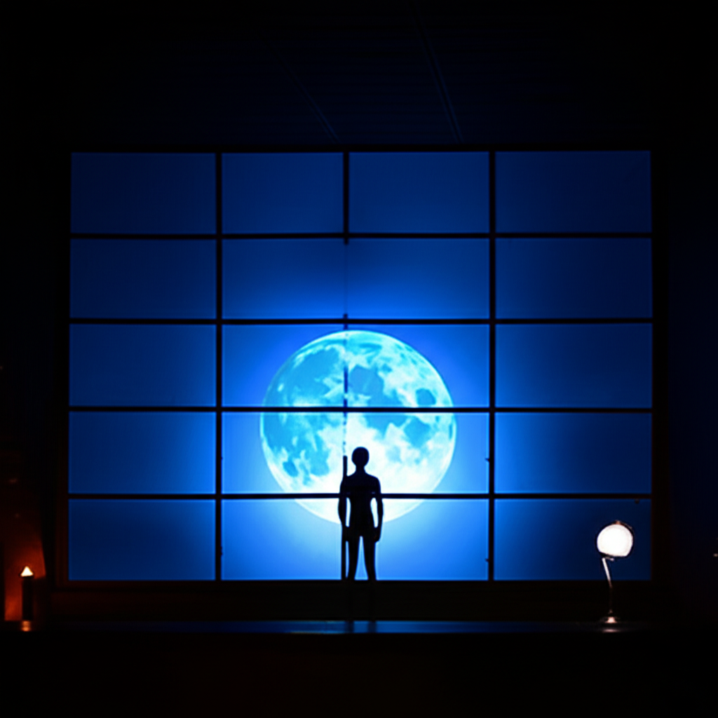 Изображение, иллюстрирующее, как влияет луна на человека через призму ночного сна и размышлений.