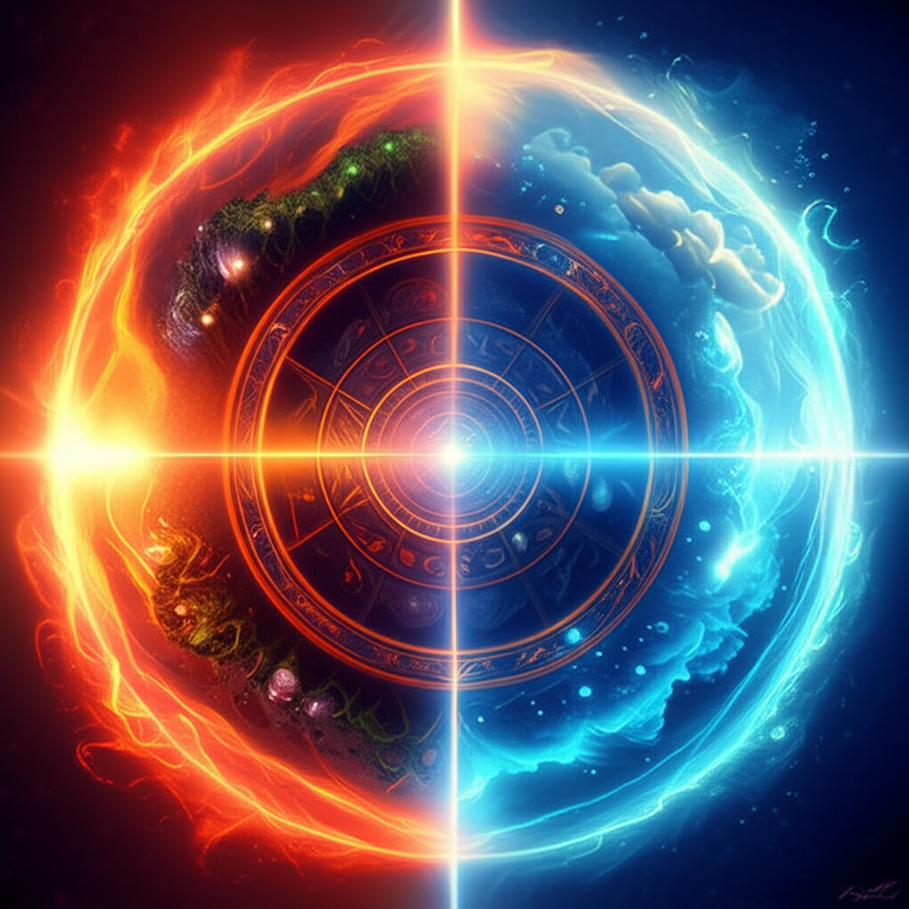 Графическое представление того, как влияет стихия на знак зодиака, с четырьмя элементами.