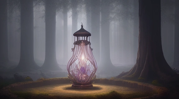 Изображение символизирует концепцию Как вызвать духа исполняющего желания, показывая мистический сосуд и фигуру в размышлении.