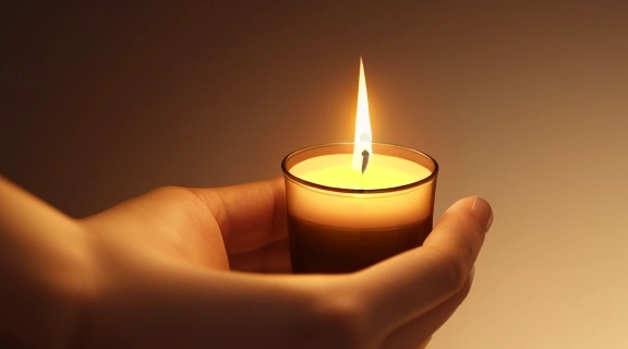 Человек загадывает желания новый год, сжигая бумажку с мечтой над бокалом шампанского при свете свечи.