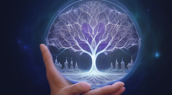 Символическое изображение Древа Жизни, центральной концепции Классической каббалы, в мистическом свете.