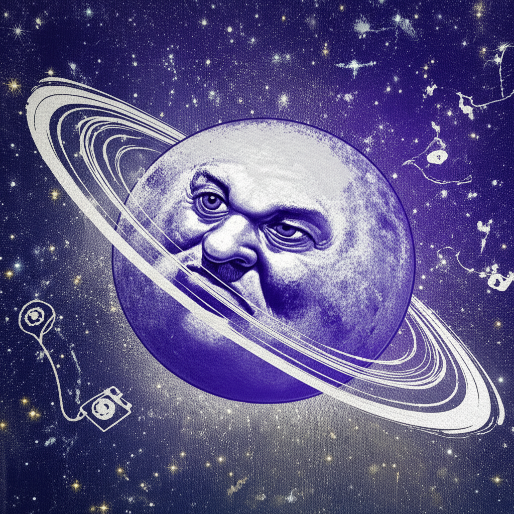 Иллюстрация, символизирующая астрологические влияния, когда Меркурий ретроградный в 2025 году, с изображением планеты и элементами коммуникации.