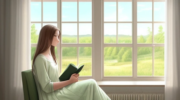 Анастасия Якуба размышляет у окна, ведя записи в блокноте, что отражает содержание статьи Колонка анастасии якуба июль