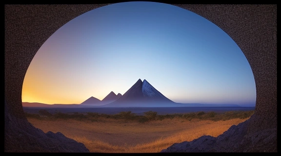 Изображение кольцевого солнечного затмения 2025 года над живописным ландшафтом с людьми, безопасно наблюдающими вдали.