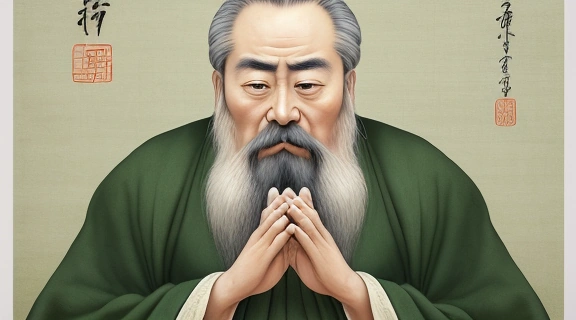 Мудрый Конфуций размышляет в традиционном китайском саду