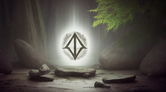 Рунический набор на темном камне с рукой, выполняющей коррекцию ситуации рунами