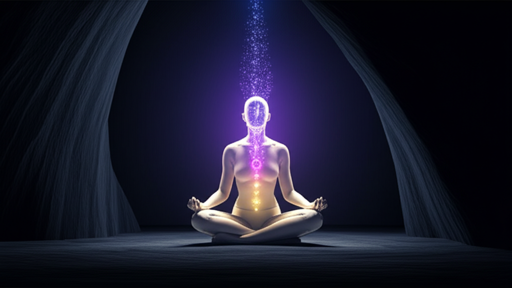 Медитирующий практик, постигающий глубины лайя йога через концентрацию на внутренней энергии.