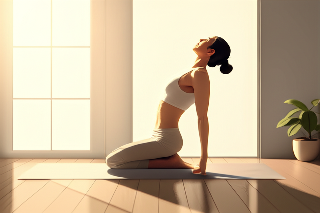 Человек практикует асану для лечения болезней с помощью йоги в спокойной и светлой комнате.
