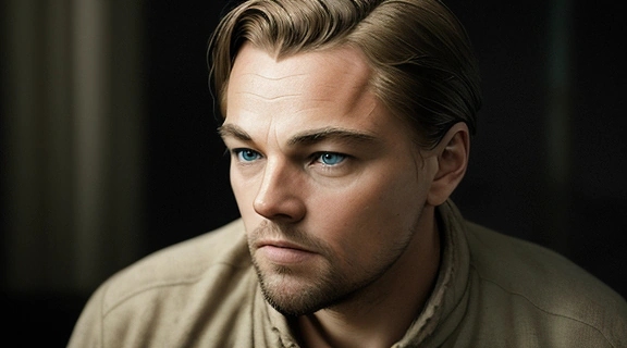 Леонардо ди Каприо Оскар 2025: Портрет актера, задумчиво смотрящего на золотую статуэтку, символизирующую будущую премию.