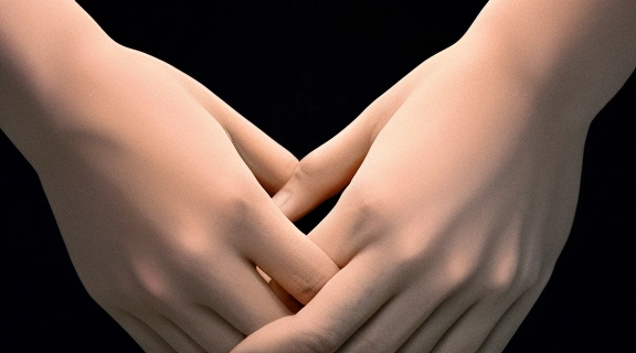 Две переплетенные руки, символизирующие сложный парадокс: Люблю но счастья не желаю, в отношениях.