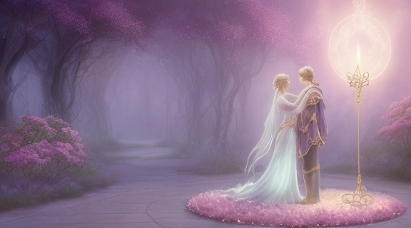 Завораживающая сцена, символизирующая любовную магию с мягким свечением и переплетенными руками.