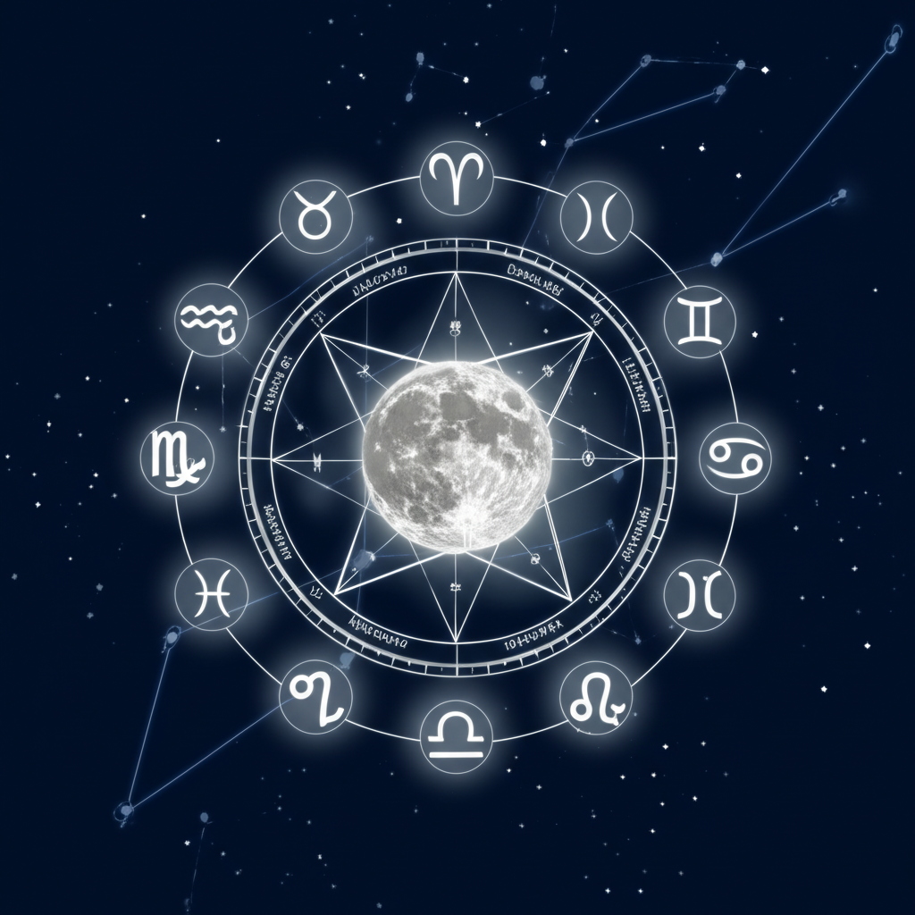 Астрологическая карта, в центре которой расположен лунный знак зодиака