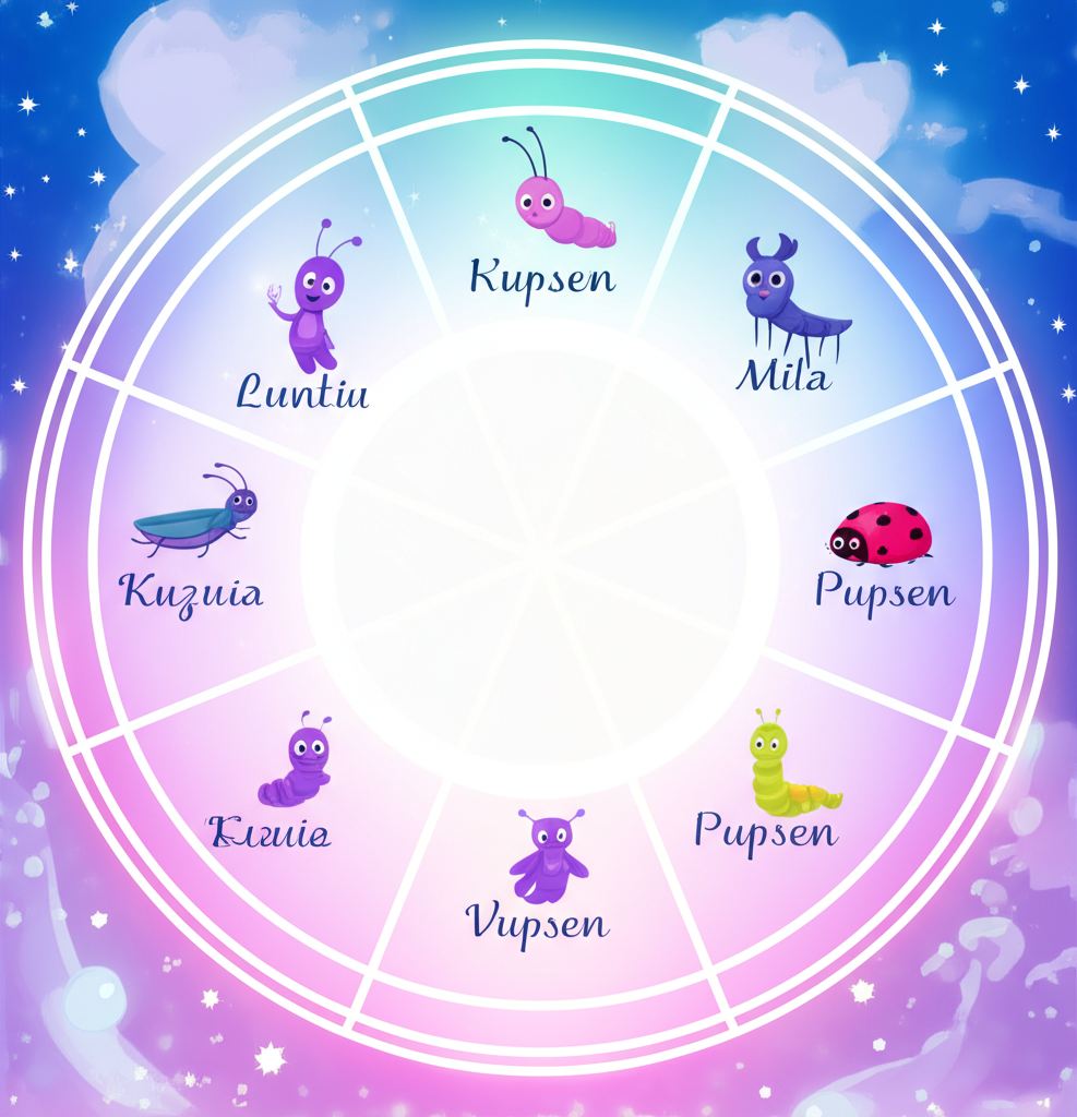 Детально прорисованная лунтик рф натальная карта с персонажами мультфильма в виде астрологических символов.