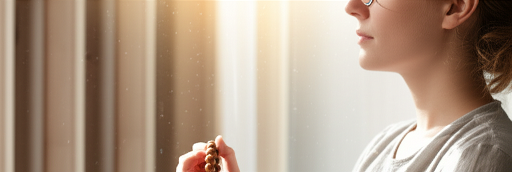 Спокойный человек практикует мантра йога в светлой комнате, достигая гармонии.