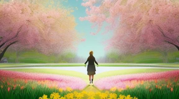 Человек уверенно шагает по весенней тропе, символизируя, что Март время двигаться дальше и осваивать новые горизонты.