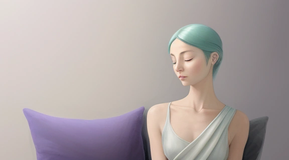 Спокойный человек в процессе медитации, освобождающийся от ментальных заблуждений, символизирующий развенчание мифы о медитации и обретение ясности.