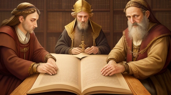 Группа известных последователей каббалы различных эпох изучает древний мистический текст в таинственной библиотеке