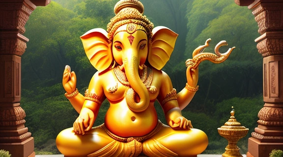 Сваямбу-образ бога Ганеши, естественно проступающий из скалы или корней дерева, окруженный пышной зеленью и туманным фоном Мумбая. Мумбай бомбей сваямбы шри ганеши представлен в виде величественного, древнего божества.