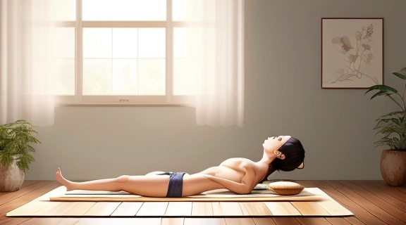 Человек медитирует с тибетской поющей чашей в медитативной позе, олицетворяя Нада-йога медитация звуками.