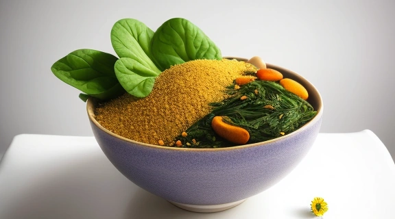 Изображение демонстрирует народные рецепты улучшения зрения: свежая черника, морковь, шпинат, сушеные травы и человек, выполняющий гимнастику для глаз 'пальминг' на фоне мягкого света.