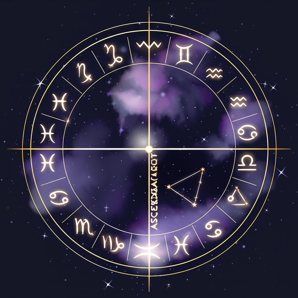 Детально рассчитанная натальная карта по дате рождения асцендент с выделенным восходящим знаком.