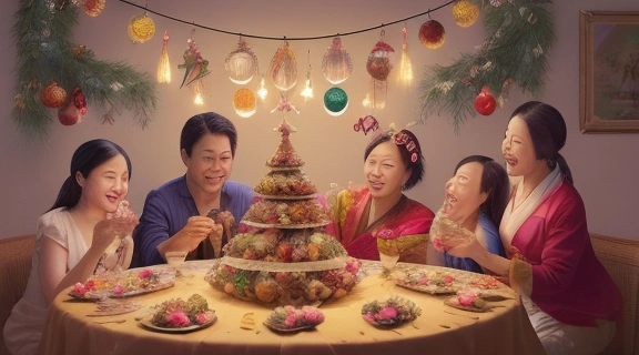 Разнообразные новогодние традиции разных стран, объединенные на одном праздничном изображении