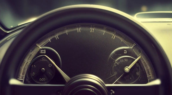 Панель приборов автомобиля с подсвеченным числом, символизирующим нумерологию автомобиля и ее тайны.