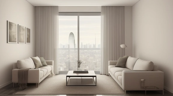 Стильный, современный интерьер квартиры с теплым светом, символизирующий влияние нумерологии квартиры на пространство.