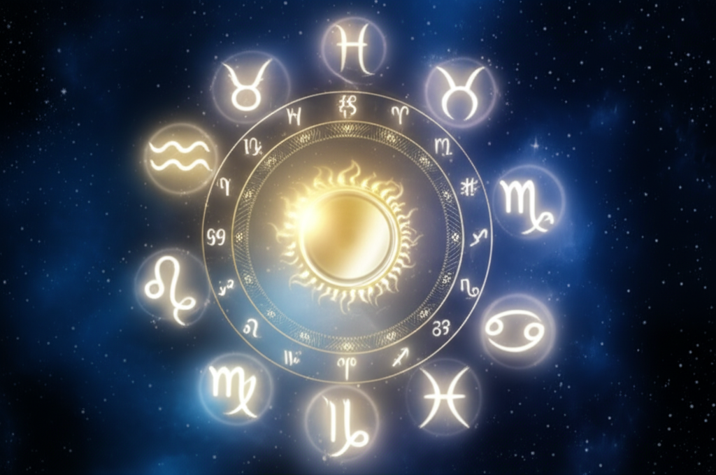 Графическое обозначение планет в астрологии на фоне звездного неба