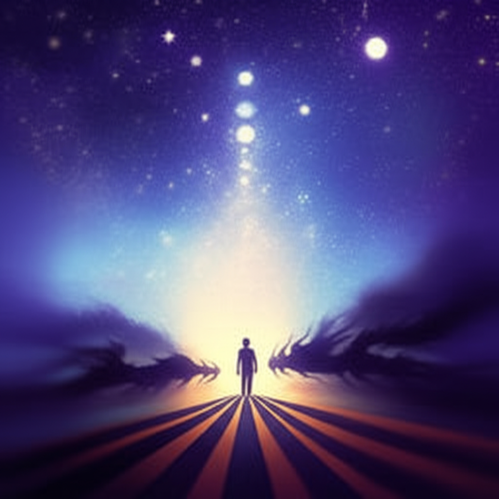 Изображение, символизирующее преодоление сомнений и обретение ясности, подчеркивающее недопустимость страха в астрологических прогнозах.