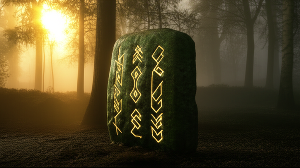 Древние рунические камни в лесу, иллюстрирующие богатую историю рунической системы