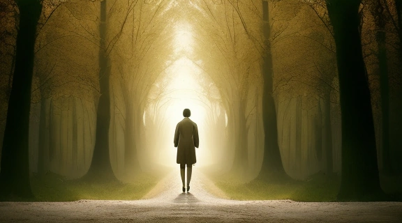 Изображение человека, стоящего на перепутье, символизирующее выбор и путь к тому, как избавиться от проклятья и начать новую жизнь.