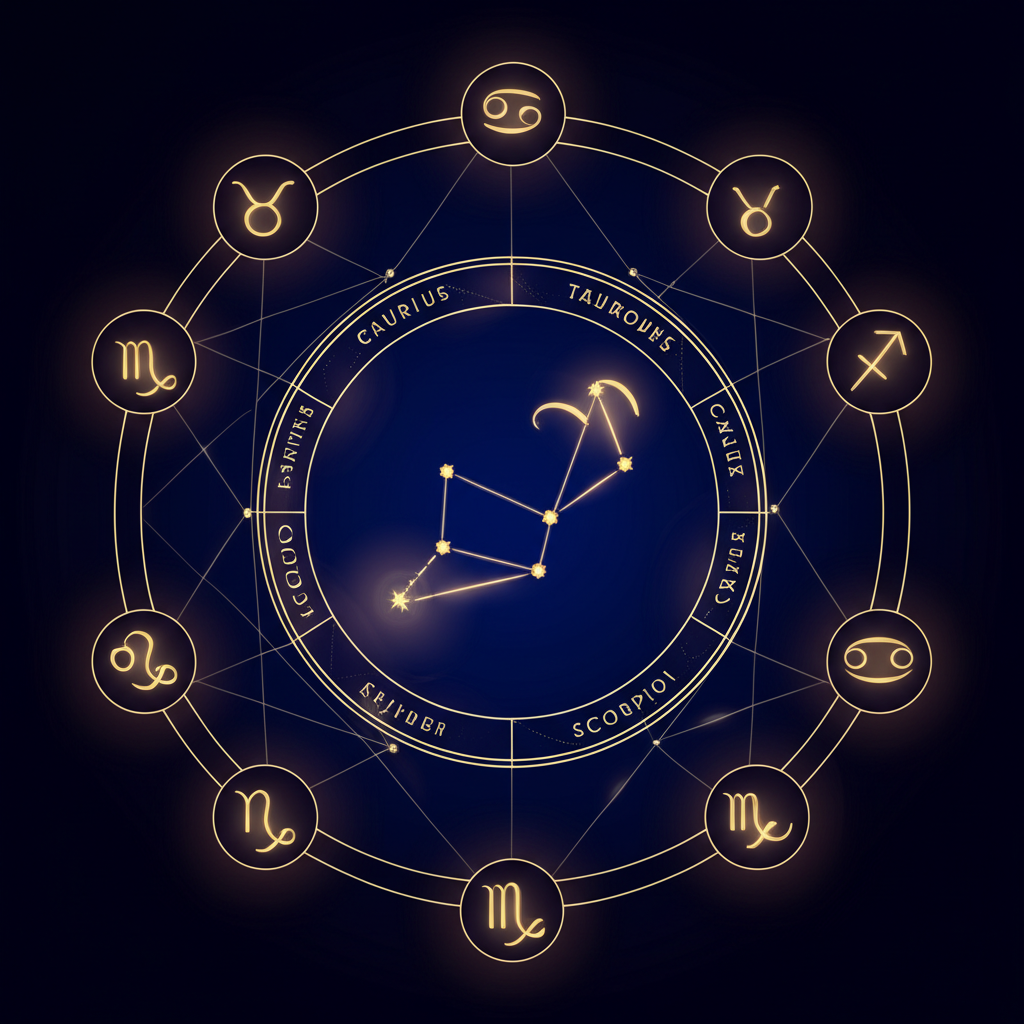 Астрологическая схема, иллюстрирующая козерог совместимость с другими знаками зодиака на фоне звездного неба