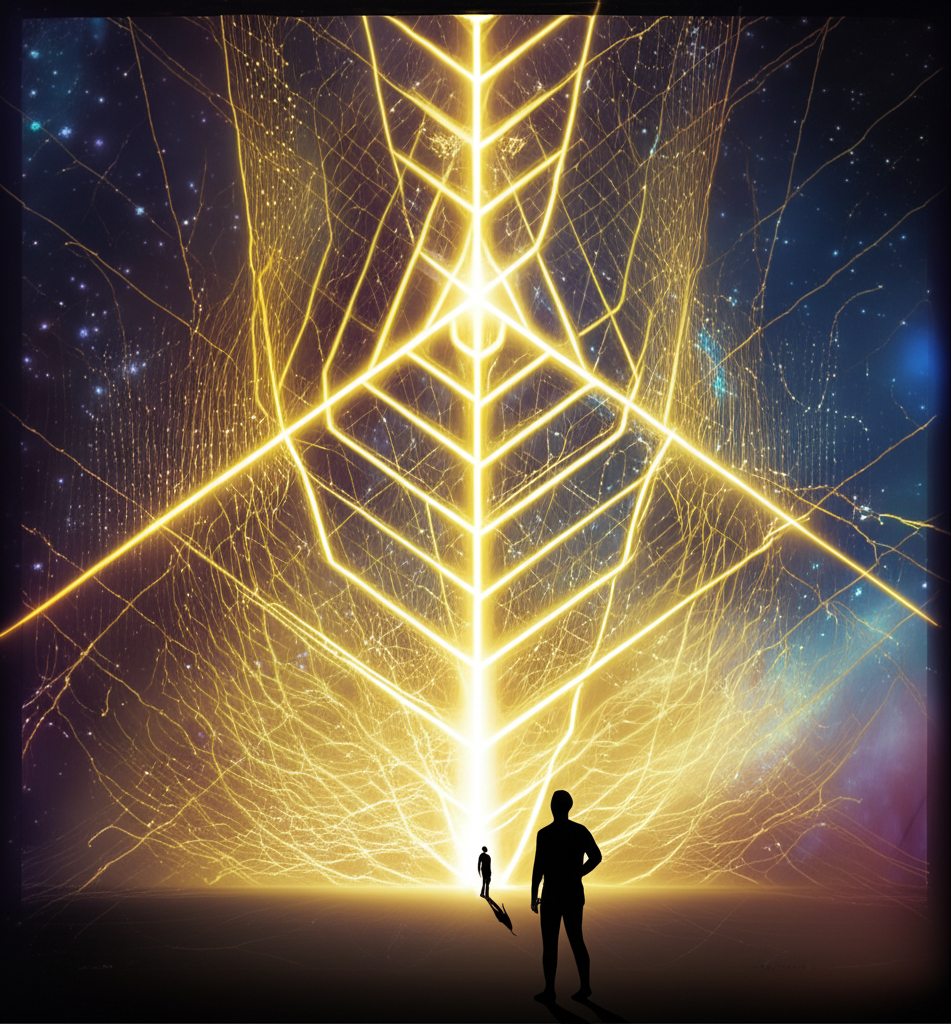 Схематичное изображение, иллюстрирующее постижение духовного мира в Каббале через раскрытие внутренней структуры реальности.