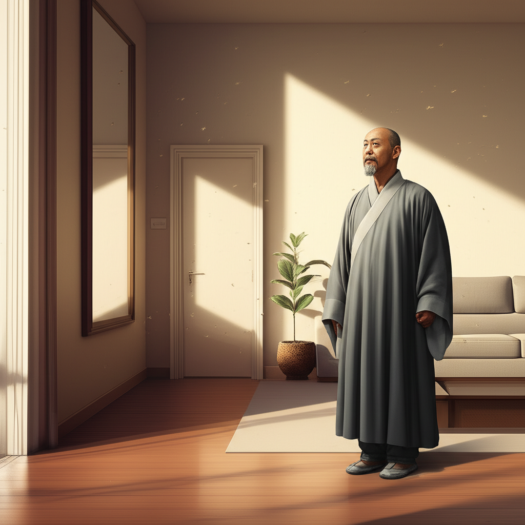 Притча о мастере фэн-шуй: мудрый наставник анализирует гармонию в современном интерьере.