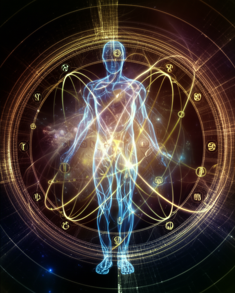 Сложная и красивая схема, иллюстрирующая прогрессии в астрологии как внутреннюю эволюцию человека.