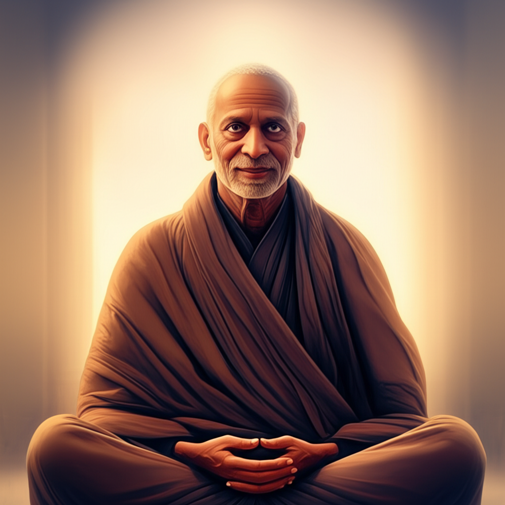 Портрет мудрого учителя, символизирующий Шибенду Лахири осознание покой и глубину медитативной практики.