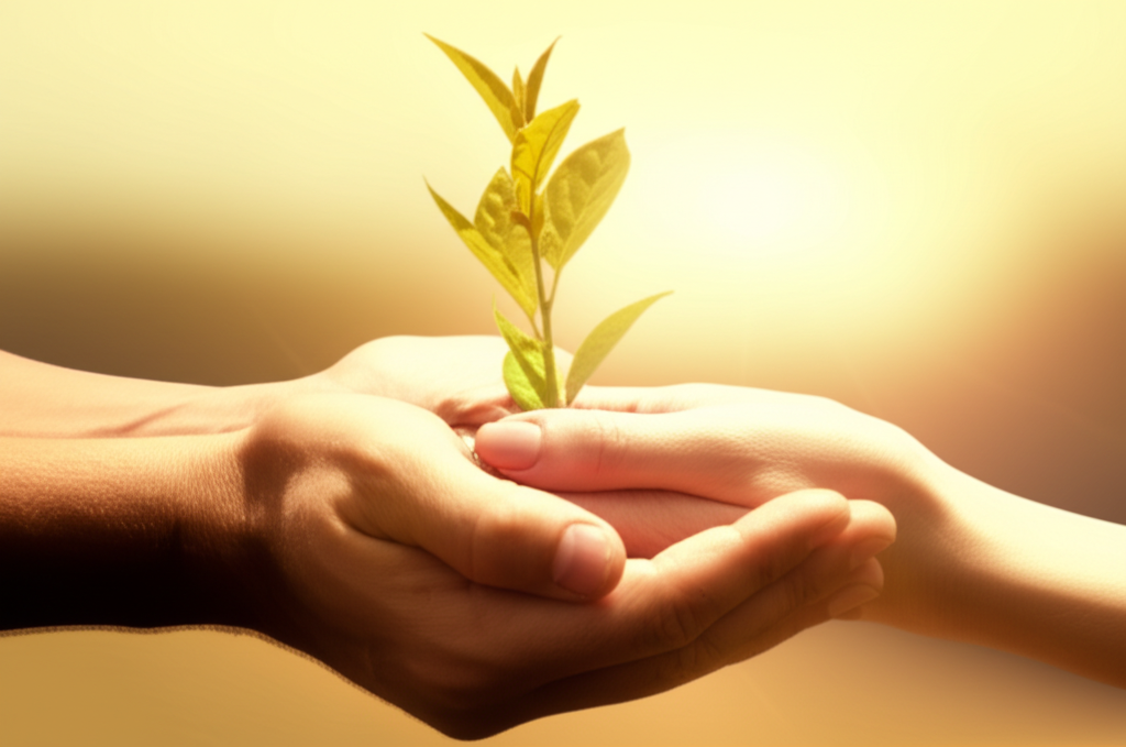 Символическое изображение двух рук, совершающих совместный жест ради любви.