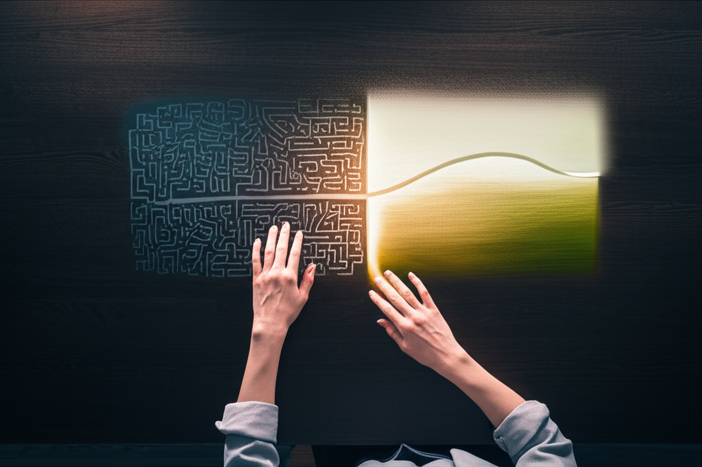 Детальный расклад как выйти из кризиса, представленный в виде светящейся карты на столе.