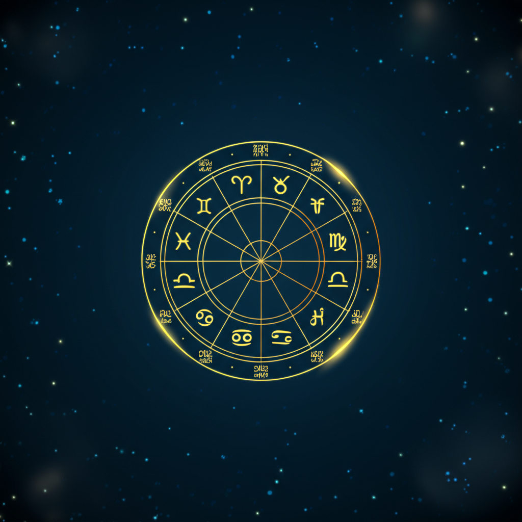 Стилизованное изображение, иллюстрирующее разбор натальной карты онлайн на фоне звездного неба.