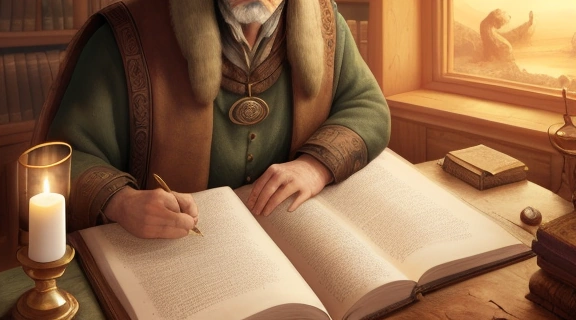 Древний ученый или руномастер, изучающий артефакты, развенчивая Мифы о футарке руны