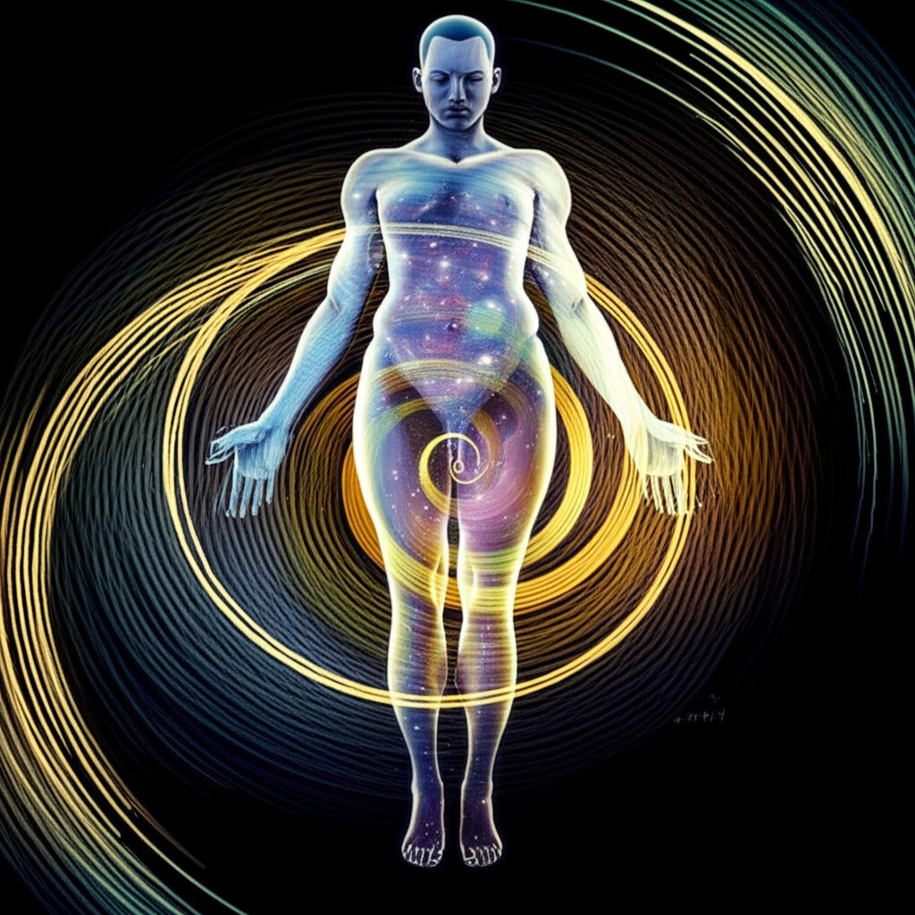 Символическое изображение, иллюстрирующее концепции реинкарнация и карма через космический цикл перерождений.