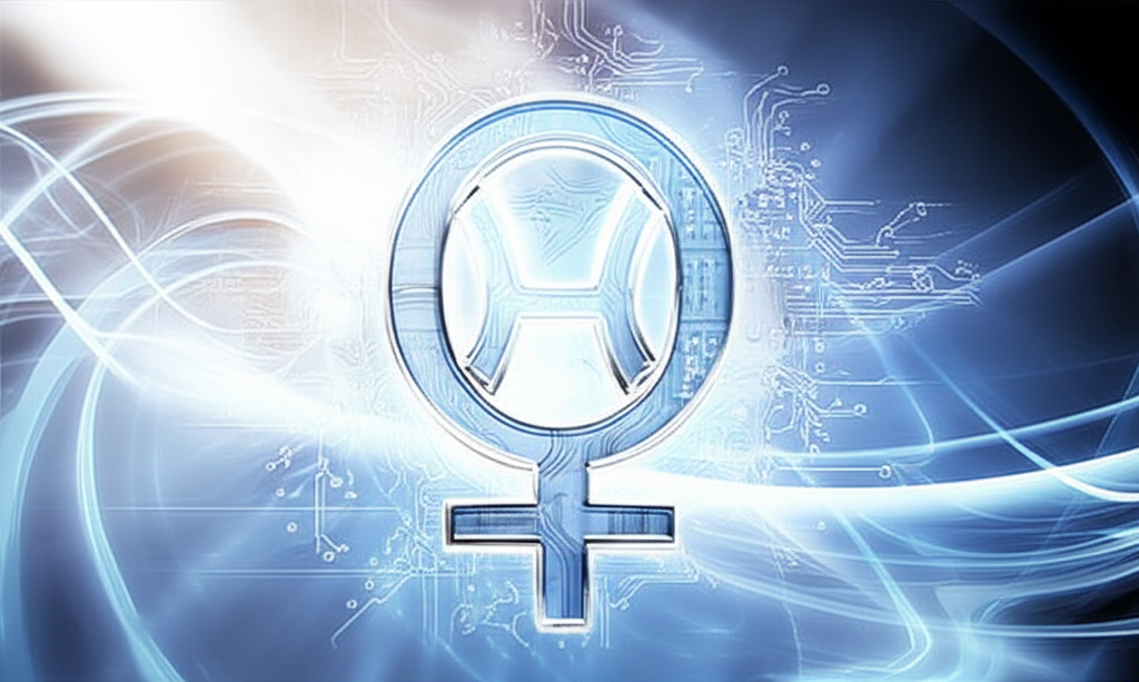 Абстрактное изображение, отражающее динамику и влияние ретроградного Меркурия в Водолее как вести себя, сочетающее футуристические элементы и идею переосмысления.