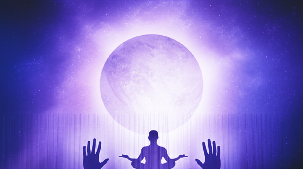 Мистическое изображение ретроградного Нептуна значение, символизирующее глубокое погружение в подсознание и развеивание иллюзий, с элементами космоса и самоанализа.