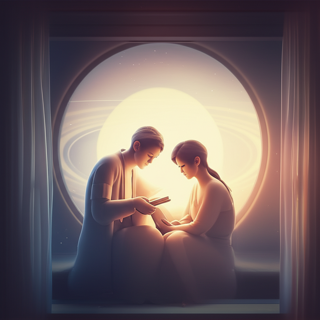 Изображение, символизирующее влияние ретроградного Сатурна в 4 доме семья на внутренний мир человека, его дом и родовые связи.