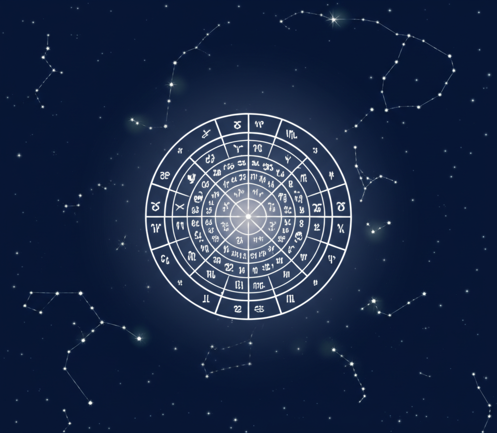 Схематичное изображение ru astro seek com натальная карта на фоне звездного неба.