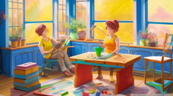 Группа детей увлеченно занимается различными видами творческой деятельности, демонстрируя развитие в секторе детей и творчества.