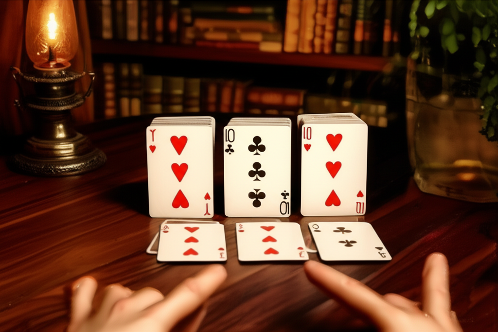 Профессиональная школа гадания на игральных картах: расклад на столе для обучения.