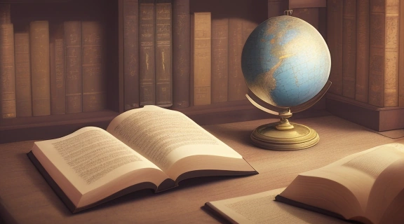 Древние рукописи и книги об астрологии в библиотеке, символизирующие знания, которые дают Школы астрологии